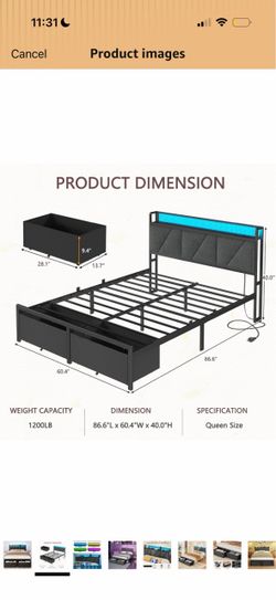 Queen size bed frame with mattress