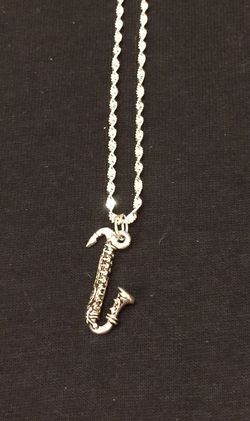 NEW Saxophone Charm on Blingy Sterling Silver Chain