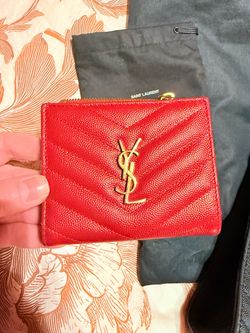 Saint Laurent Grain de Poudre Matelassé Chevron Monogram Zipped Card Case