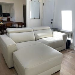 Leather Sofa with Chaise and Power Recliner