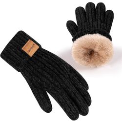HAITHO Kids Gloves Winter for Girls Boys Cold Weather, Toddler Chenille Cute Knit Gloves Warm with Thick Thermal Fleece Lined