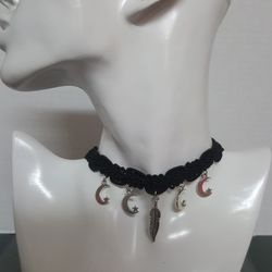 Handmade Black Cute Choker With Mini  Moon Pendant