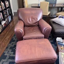 Vintage Leather Armchair + Ottoman – $50 