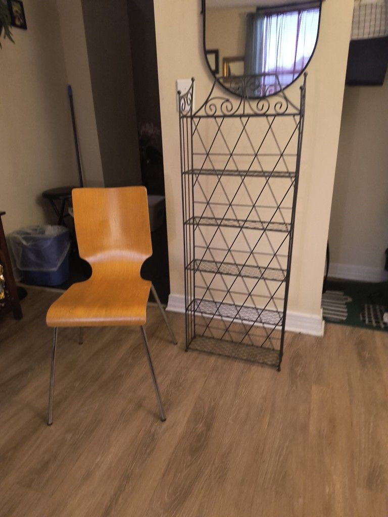 Small Desk Chair,And Metal/ Aluminum Shelf Stand.