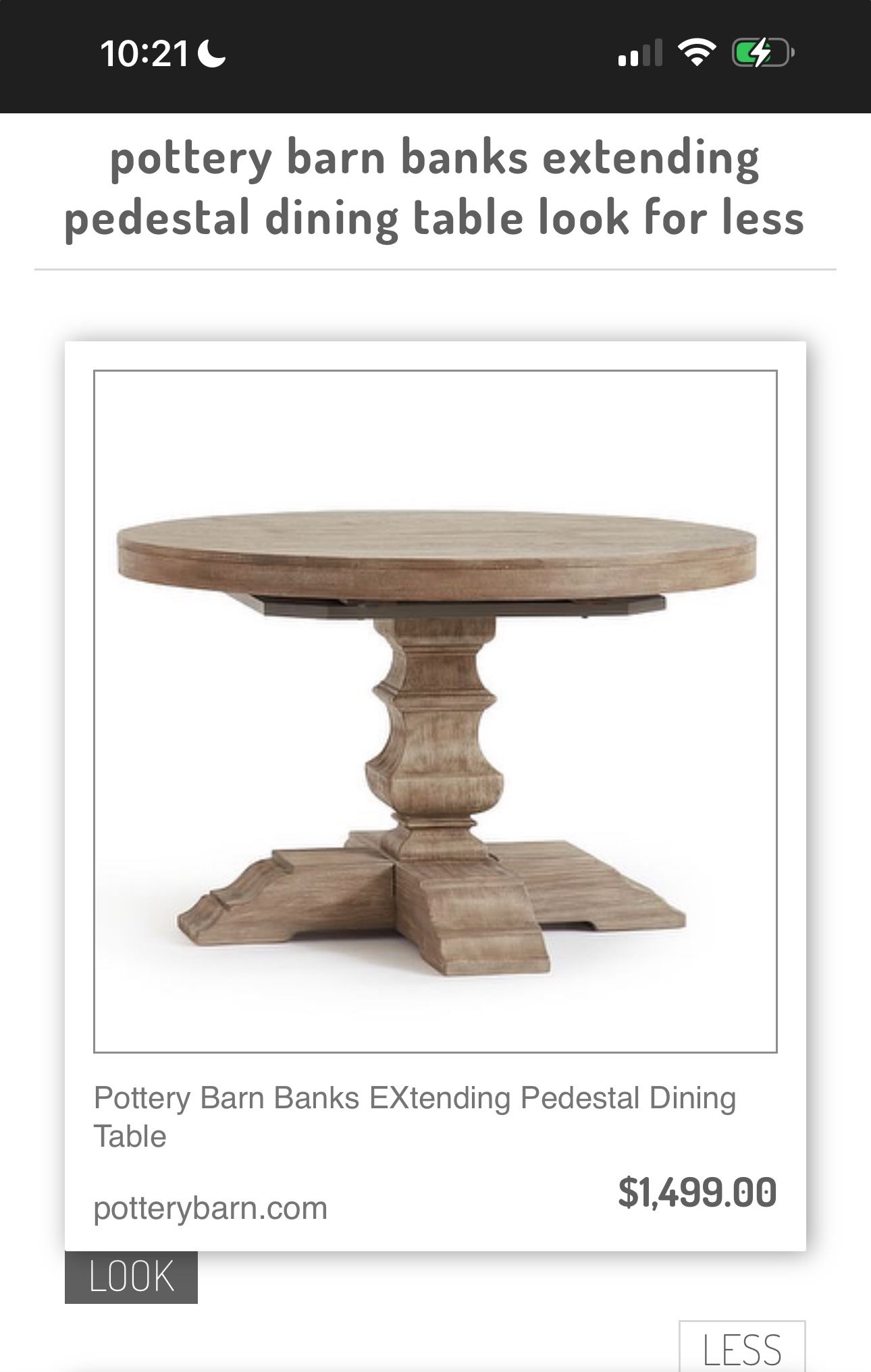 Pottery Barn Banks EXtending Pedestal Dining Table  