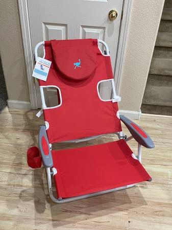 Brand New Red Ostrich On Your Back Folding Chaise Lounge Chair Beach