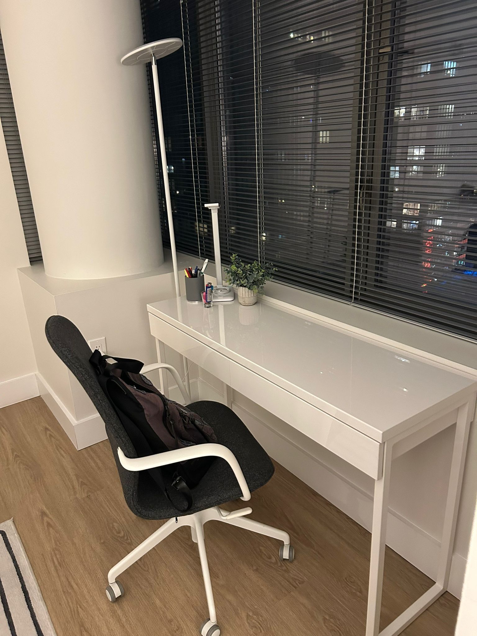 Desk, Chair, Desk Lamp, Plant 