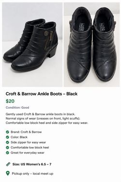 Croft & Barrow Black Ankle Boots Size 6 MED