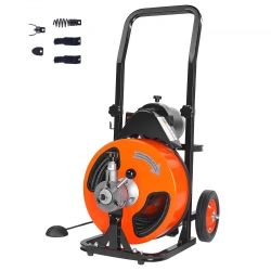 Drain Cleaning Machine 100FT x 3/8 Inch, Sewer Snake Machine Auto Feed, Drain Auger Cleaner with 4 Cutter & Air-Activated Foot Switch for 1" to