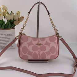 Coach Teri Shoulder Bag Signature Canvas CAL51 Powder Pink outlet 