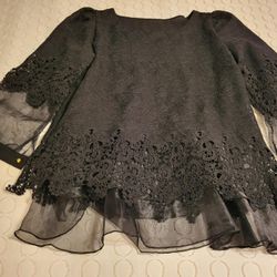 Women 2XL Unknkwn brand black ls blouse, lace on sleeve and waist, sheer at bottom of sleeve and waist Lot 96