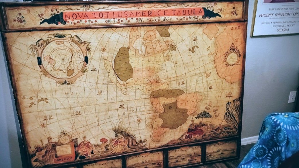 Very Large Nova Totusamerice Tabula Map On Large Wood Frame