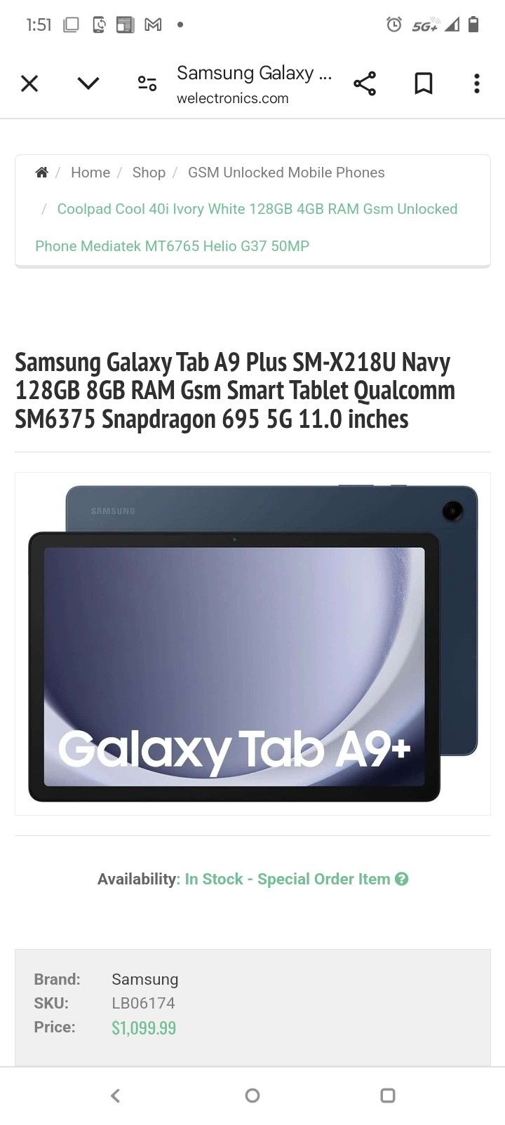 Samsung A-9plus Sm-x218u Navy 