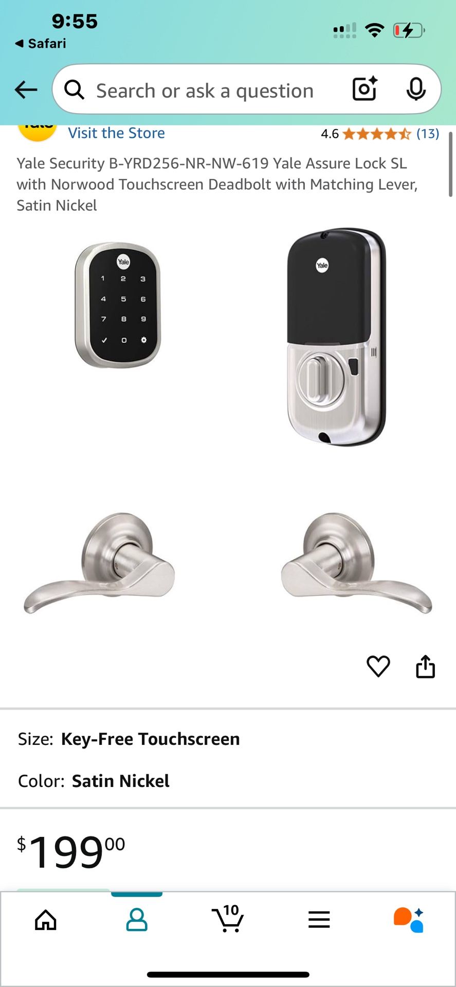 Yale Assure Lock SL with Norwood Touchscreen Deadbolt with Matching Lever, Satin Nickel