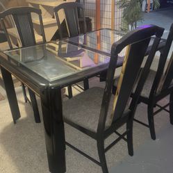 Kitchen Glass Mirror Table + 5 Chairs