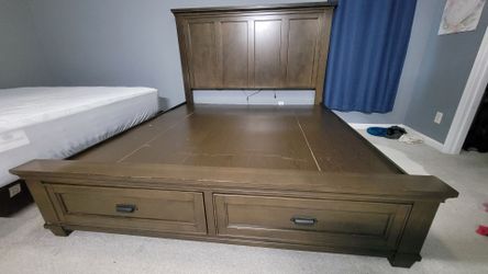 Dark Wood Storage Bed Frame and mattress