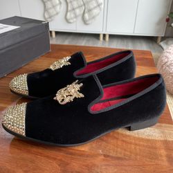 Men’s Slip On Loafers Black / Gold Details 