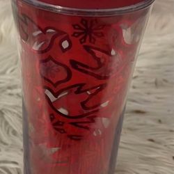 2008 Starbucks Red Doves & Snowflakes Travel Tumbler