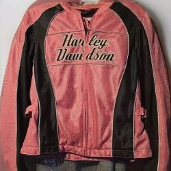 Harley Davidson Pink Black Mesh Spell Out Motorcycle Jacket Size M

