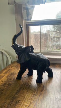 Black Elephant Figurine with Raised Trunk