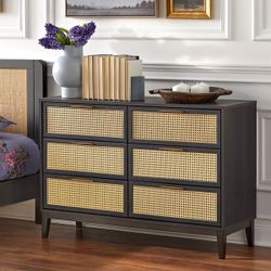 Mid Century Modern Style black./ natural 6 drawer dresser (New In A Box)