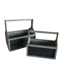 Set of 2 Wooden Farmhouse Rustic Storage Baskets with Chalkboard with Carrying Handle, Boxes, Home Decor, Bottle Holder