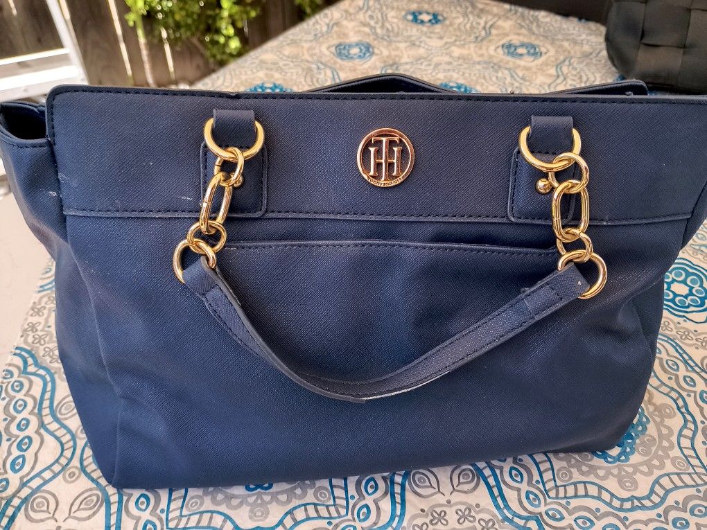 Tommy Hilfiger Navy Purse With Gold Chain Straps