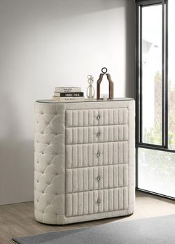 **SALE** 5-drawer Upholstered Bedroom Chest of Drawers Ivory! 