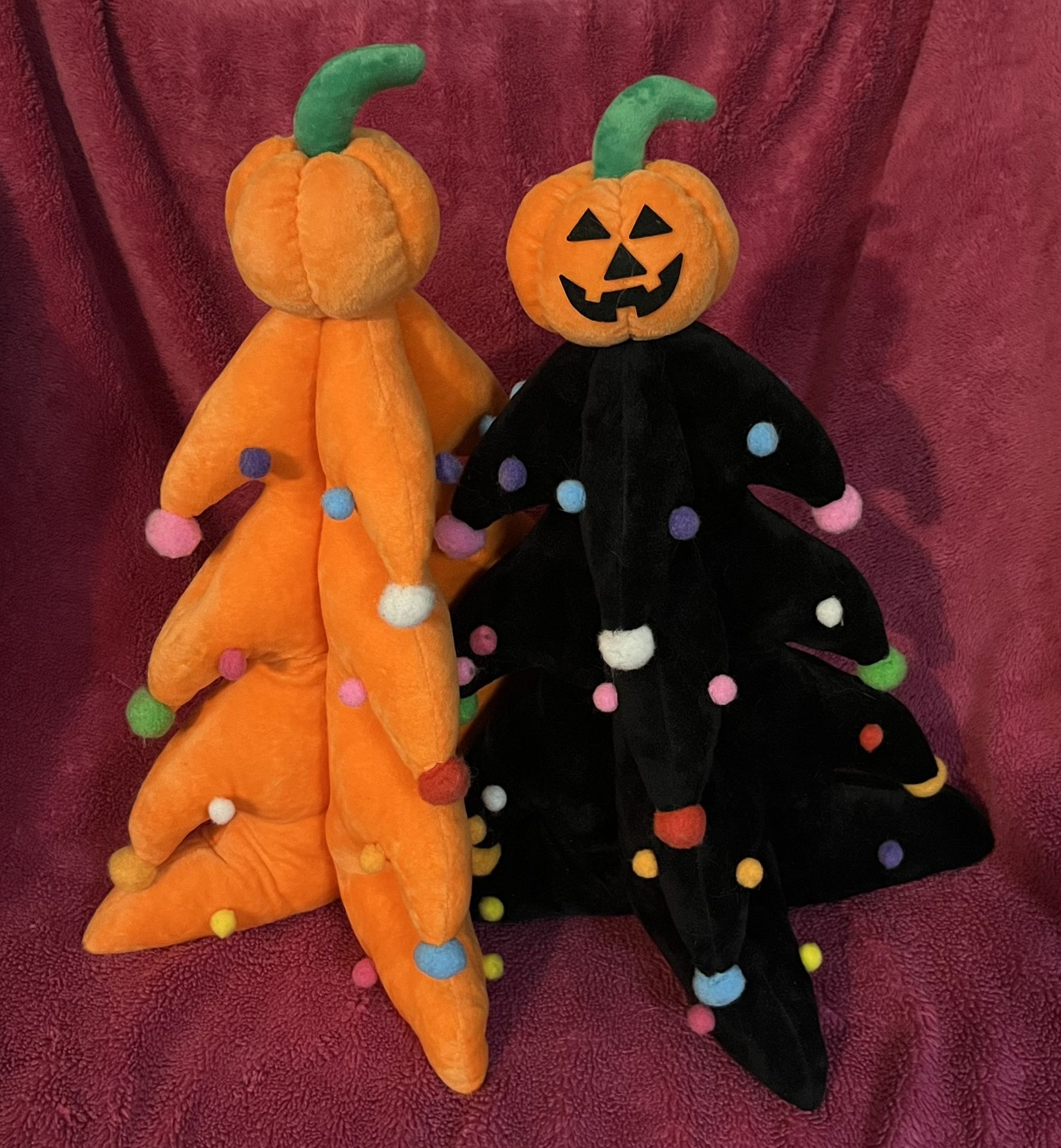 Halloween 18” Retro Lighted Plush Black & Orange Tree Set Of 2 NEW!