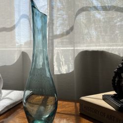 Vintage Bubble Glass Blue Vase