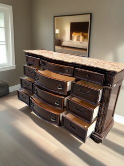 FREE DELIVERY Marble Top Triple Dresser – Dark & Dramatic