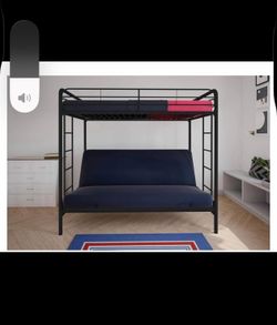 Twin-Over-Futon Convertible Couch and Bed with Metal Frame, Ladder and Guardrails
