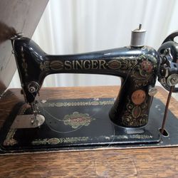 Vintage SINGER Sewing Machine with Dark Wood Cabinet