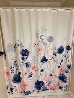 Floral Shower Curtain Navy Pink White