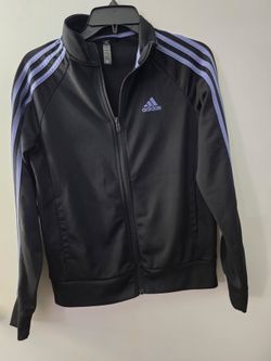Adidas Track Jacket Black with Purple Stripes, size Small