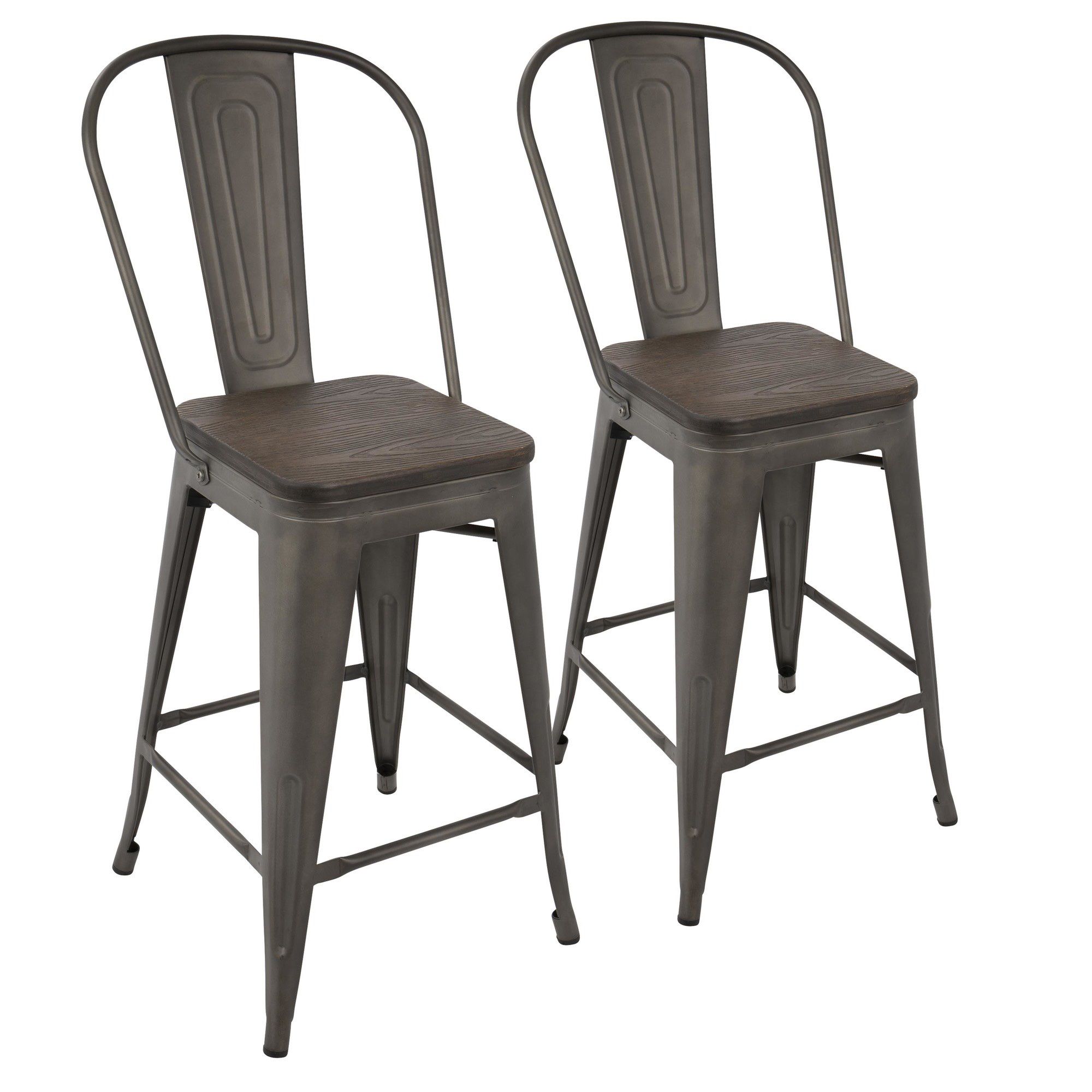 Metal and wood counter height stools - Set of 2