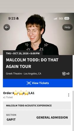 Malcolm Todd VIP GA Pit Ticket