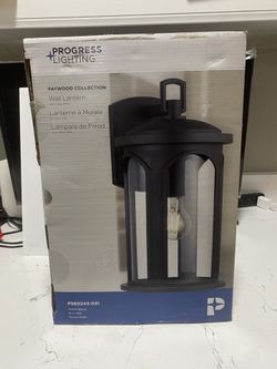 Progress Lighting Faywood 1-Light 14 in. Matte Black Outdoor Wall Lantern with Clear Glass