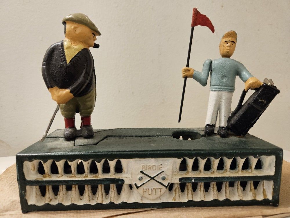 "Birdie Putt" Antique Cast Iron Piggy Bank