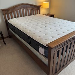 Wood Full Bed Frame, Mattress, And Box Springs
