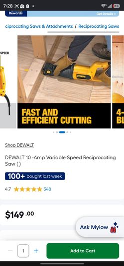 DEWALT 10-Amp Variable Speed Reciprocating Saw