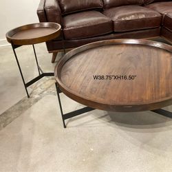 Primitive Collections Brown Round Tray Top Coffee and lamp Table