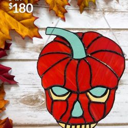 Stained Glass Pumpkin Skull