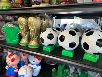 Soccer Ball Coin Bank on Green Base