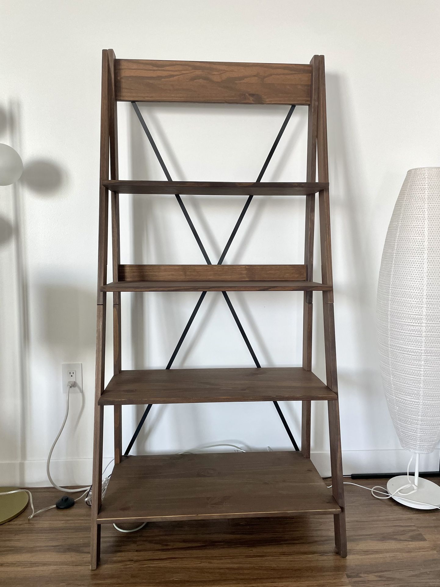 68" Pine Wood Ladder Bookshelf 