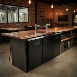 Norpole Commercial Direct Draw Beer Cooler - Holds 3 Half-Barrel Kegs, 20 Cu. Ft., Dual Draft Towers, Stainless Steel Countertop, Black Steel (NPBT-72