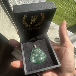 14K Gold Jade Buddha Pendant 