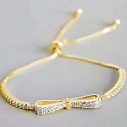 Gold Bow Diamond Bracelet Pull Tie