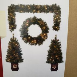 Holiday Living Christmas Decorations 4-Piece Set, Pre-Lit Artificial Entrance Trees Set