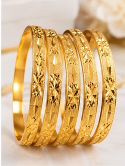 Gold Tone Engraved Bangle Bracelet – 70mm